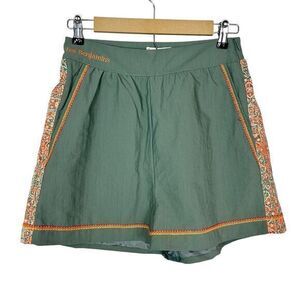 NWT Les Benjamins Shorts Womens Large Basil Green High Waist Coat of Arms Print